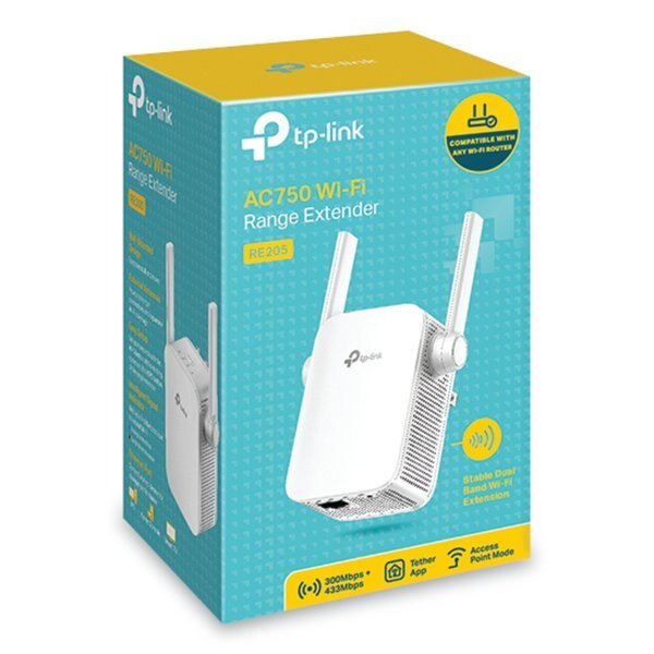 AC750 Wi-Fi Range Extender, 1 Port, Dual-Band 2.4 GHz/5 GHz, Tp-Link, Mfr#: RE205